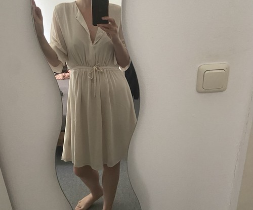 Damen kleid beige mit - kleid,